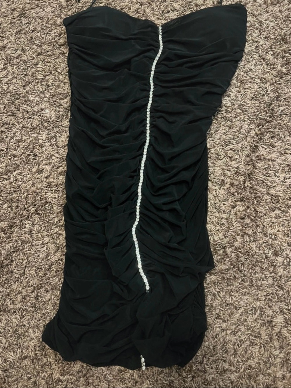 Black Strapless Ruched Dress with Center rhinestone Trim